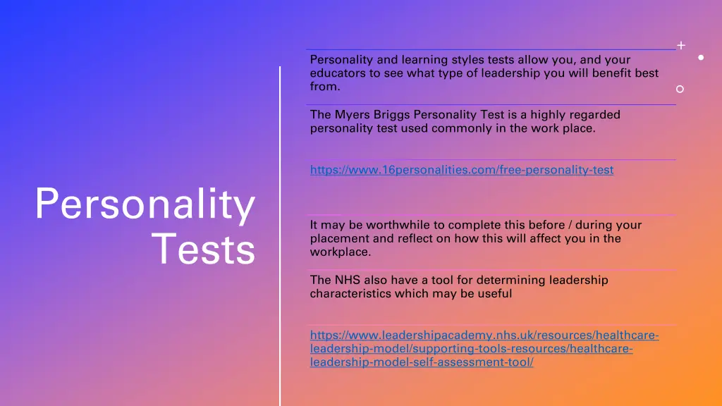 personality and learning styles tests allow