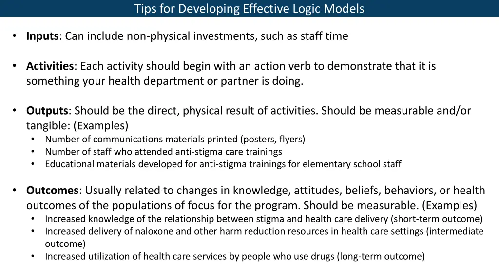 tips for developing effective logic models