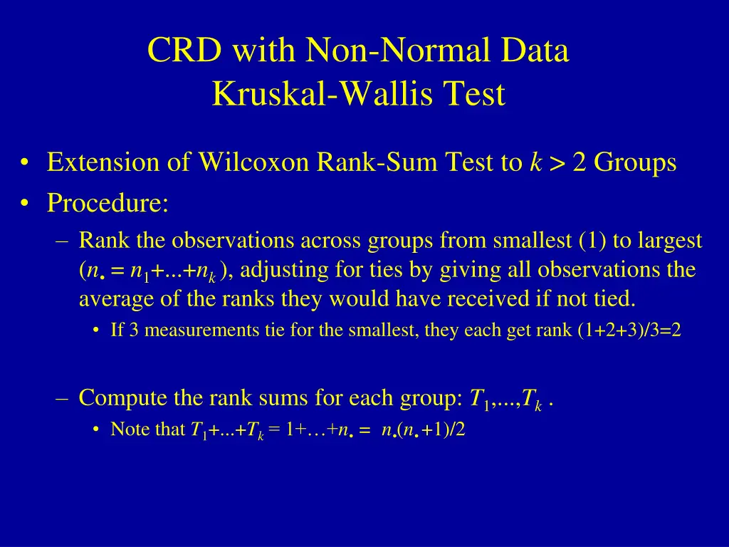 crd with non normal data kruskal wallis test