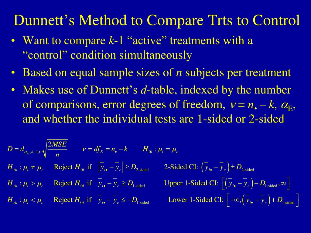 dunnett s method to compare trts to control want