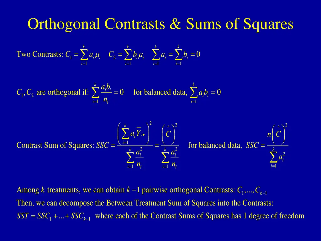 orthogonal contrasts sums of squares