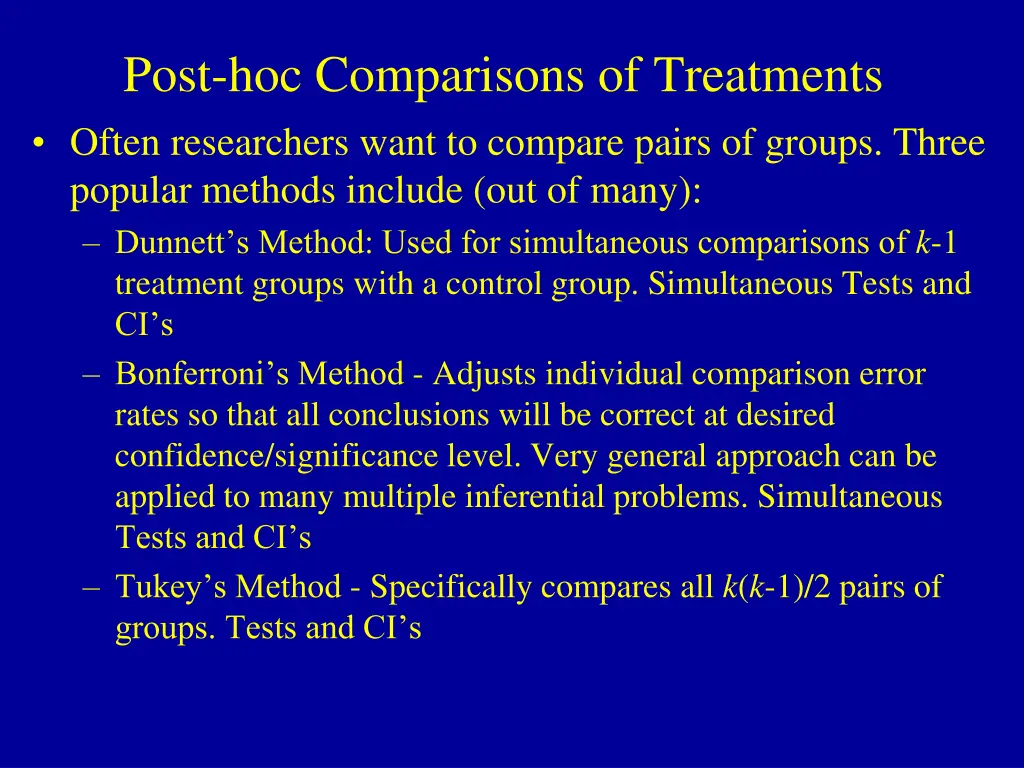 post hoc comparisons of treatments often