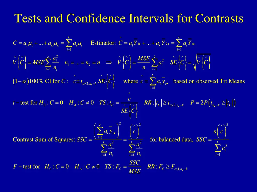 tests and confidence intervals for contrasts