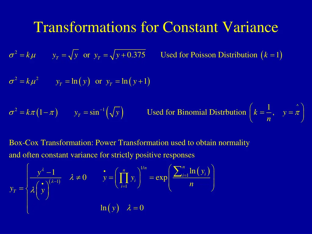 transformations for constant variance