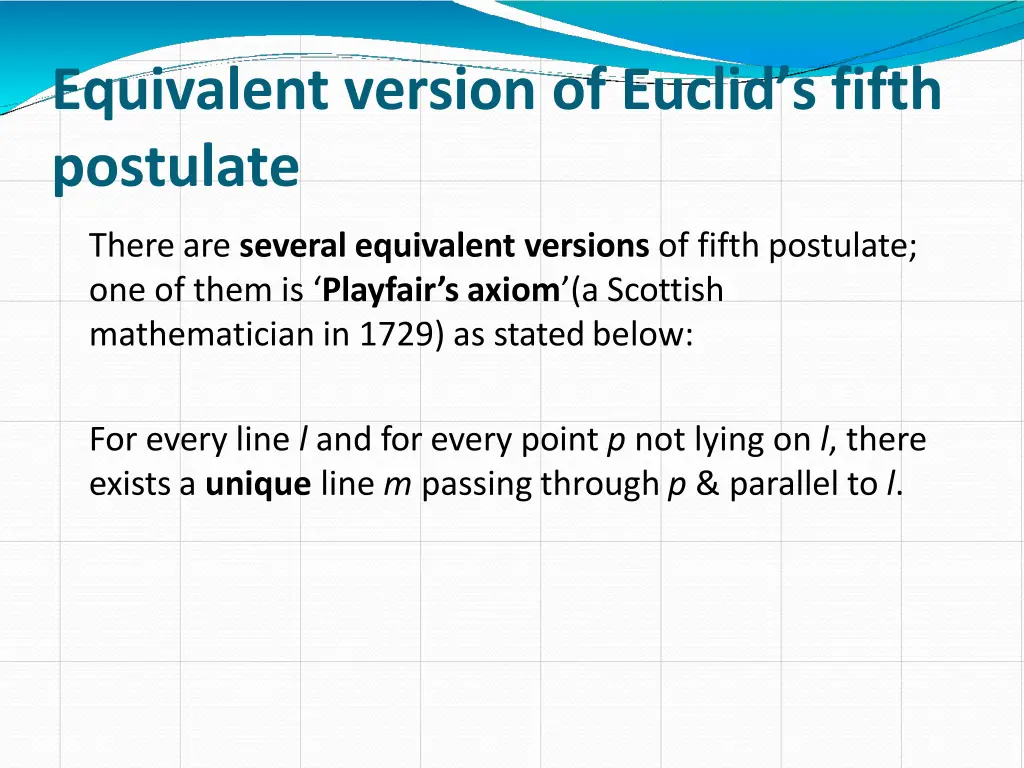 equivalent version of euclid s fifth postulate