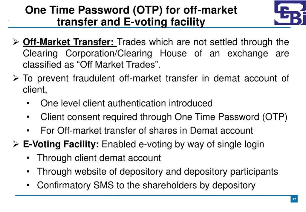 one time password otp for off market transfer