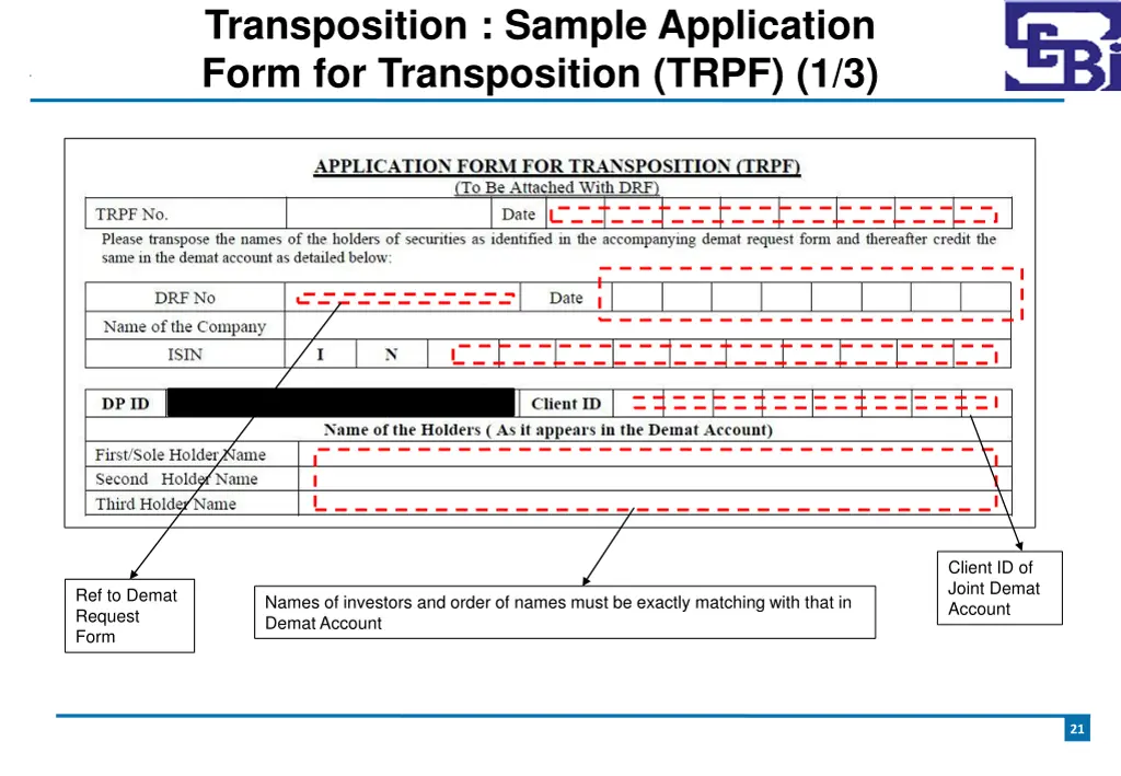 transposition sample application form