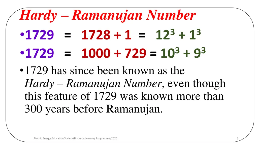 hardy ramanujan number 1729 1728 1 12 3 1 3 1729