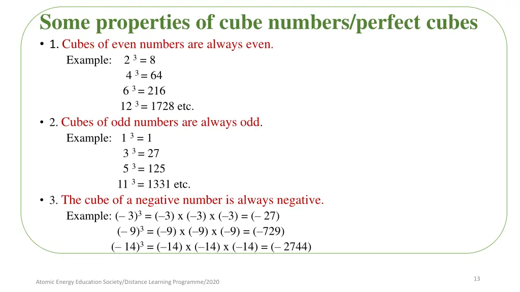 some properties of cube numbers perfect cubes