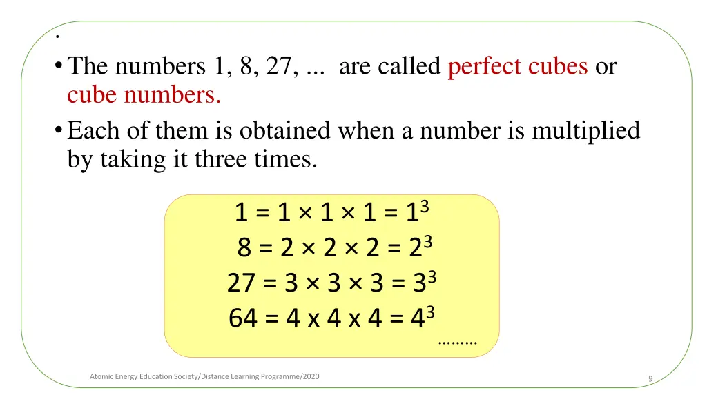 the numbers 1 8 27 are called perfect cubes