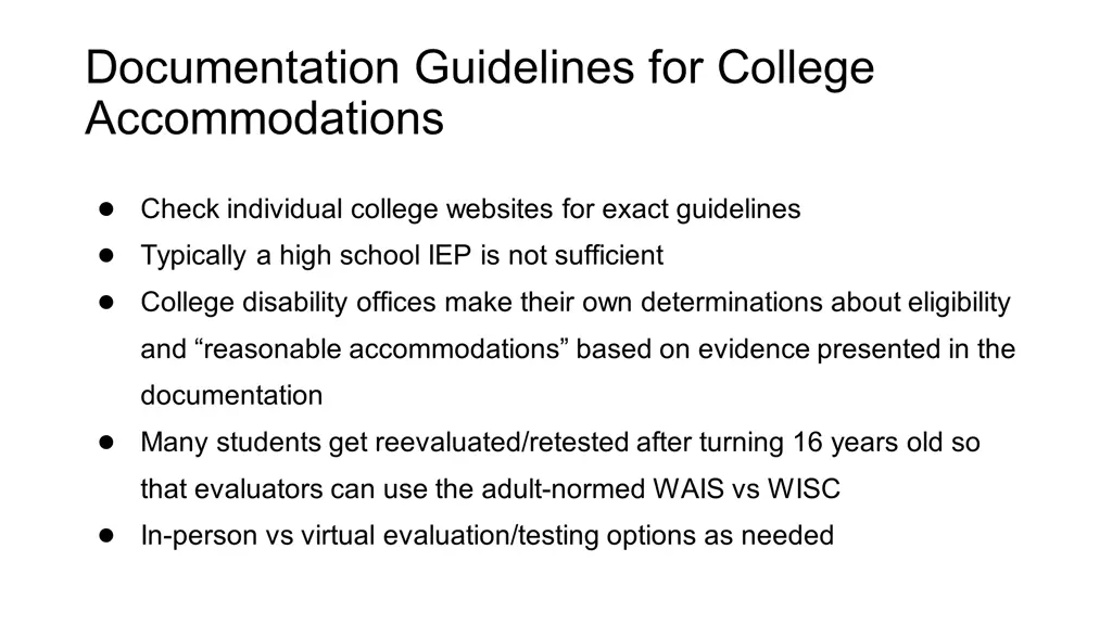 documentation guidelines for college