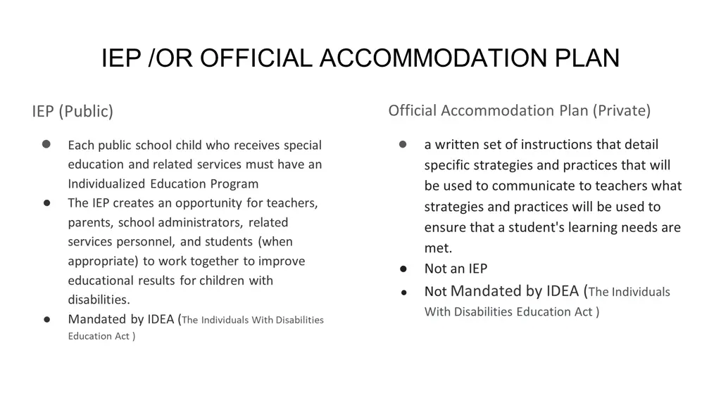 iep or official accommodation plan