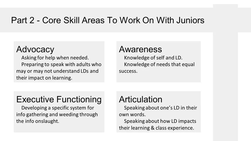 part 2 core skill areas to work on with juniors