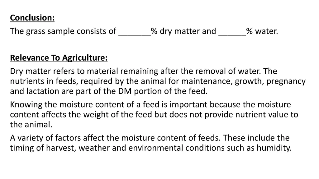 conclusion the grass sample consists