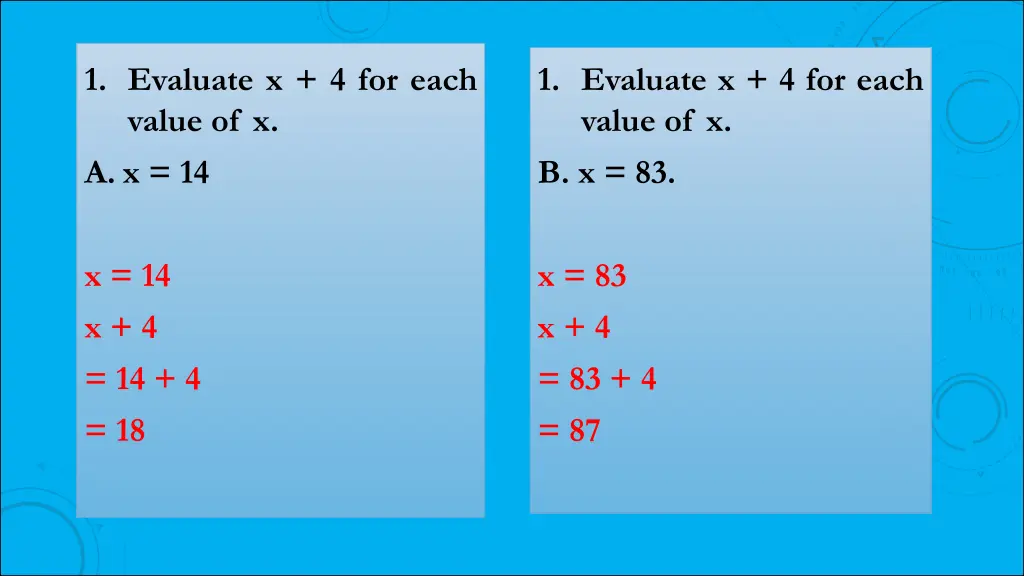 1 evaluate x 4 for each value of x a x 14