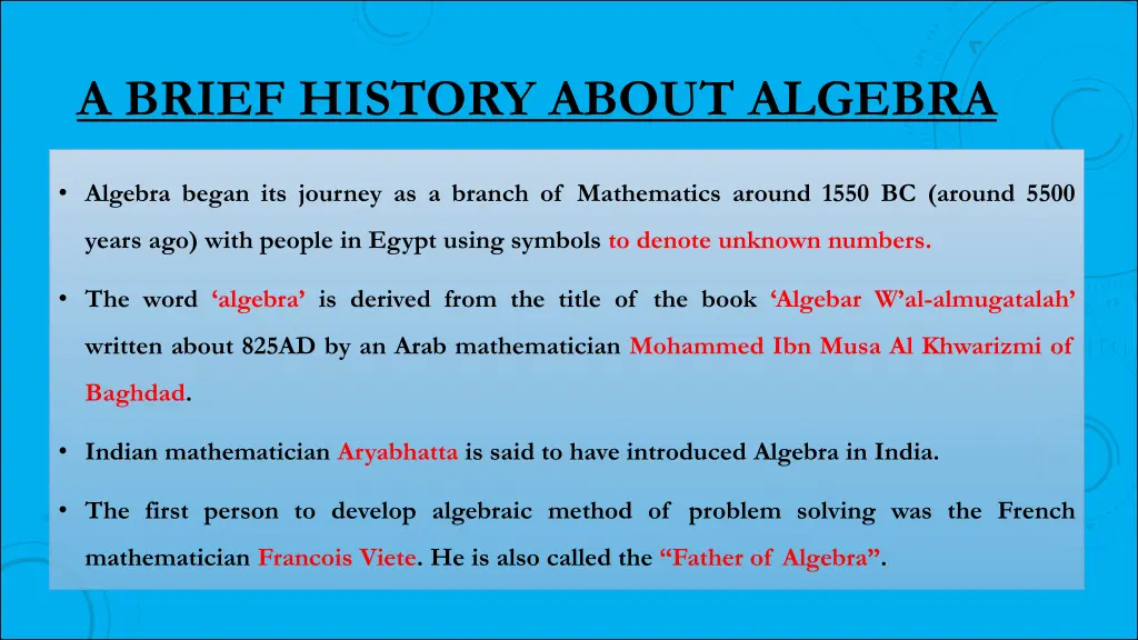 a brief history about algebra