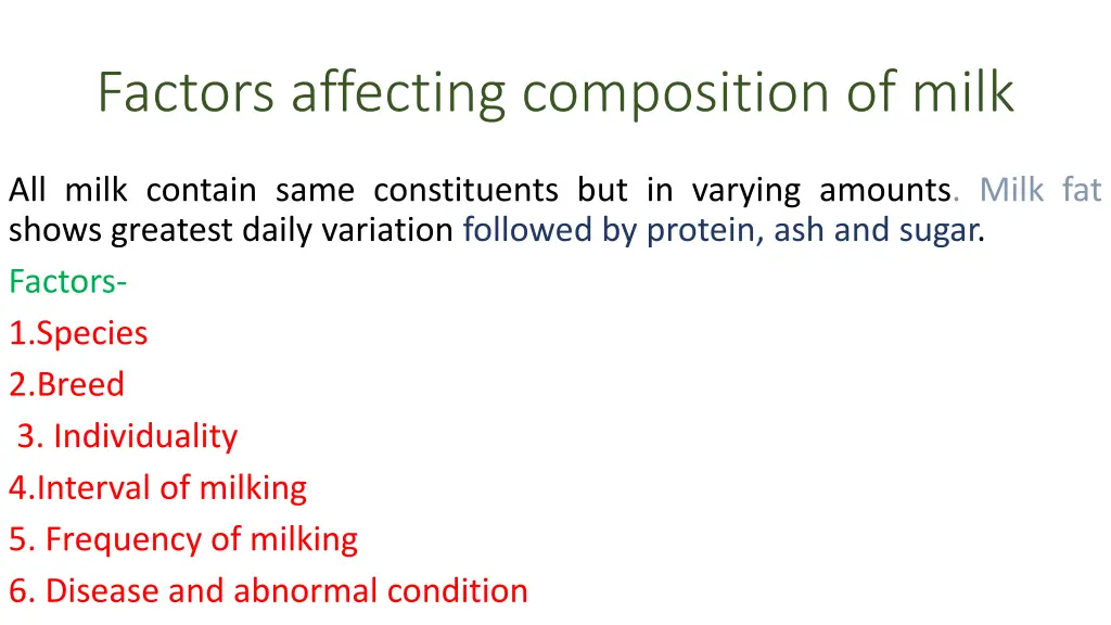 factors affecting composition of milk