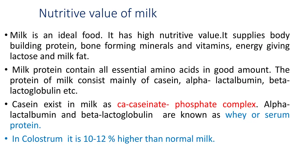 nutritive value of milk