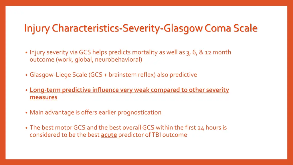 injury characteristics severity glasgow coma scale