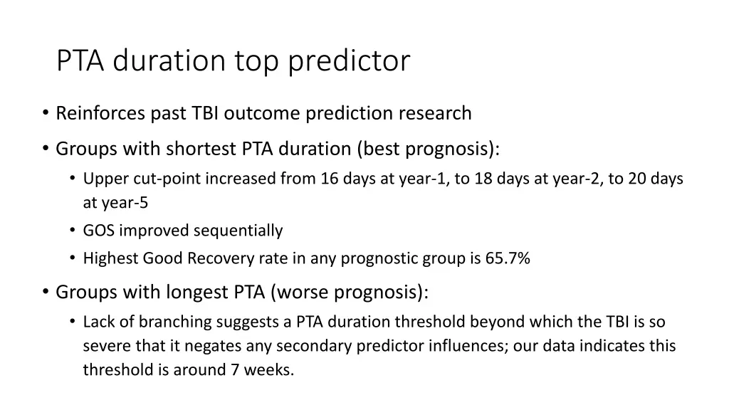 pta duration top predictor