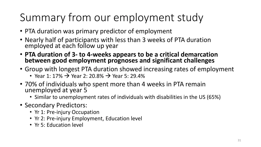 summary from our employment study pta duration