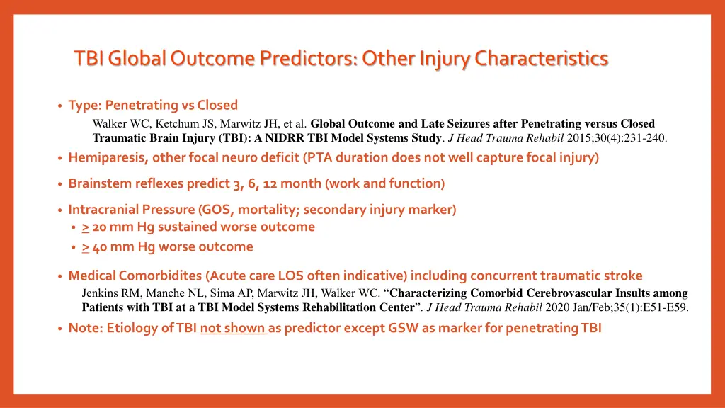 tbi global outcome predictors other injury