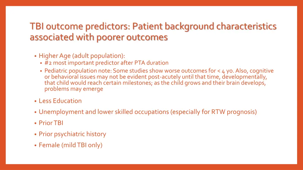 tbi outcome predictors patient background