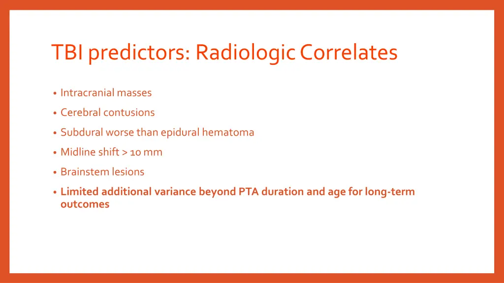 tbi predictors radiologic correlates