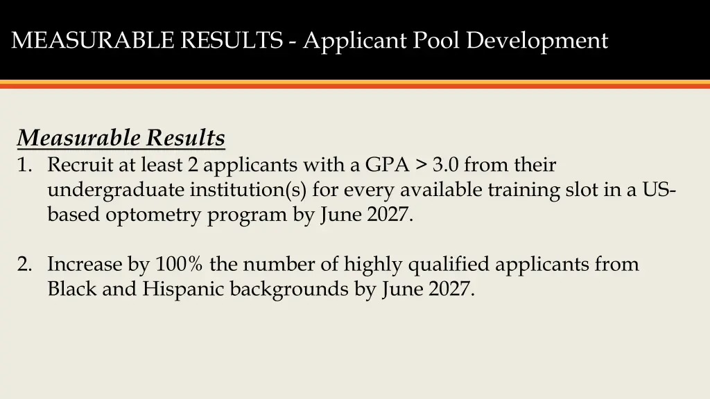 measurable results applicant pool development