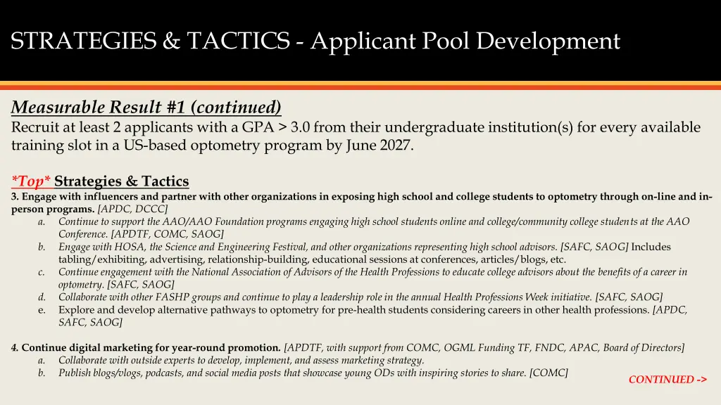 strategies tactics applicant pool development 1