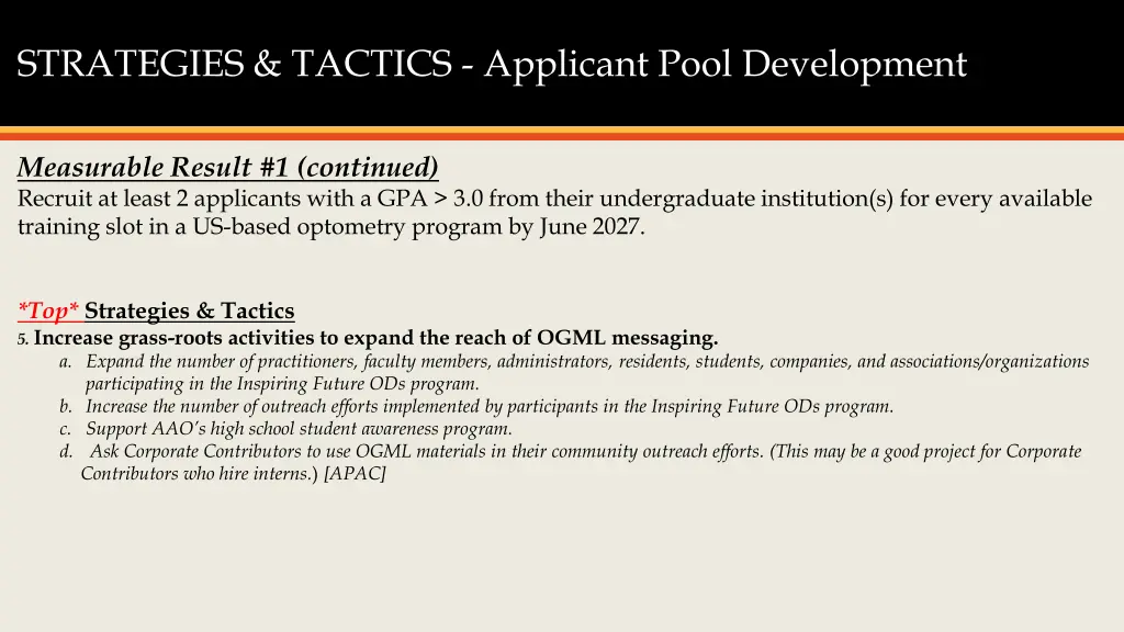 strategies tactics applicant pool development 2