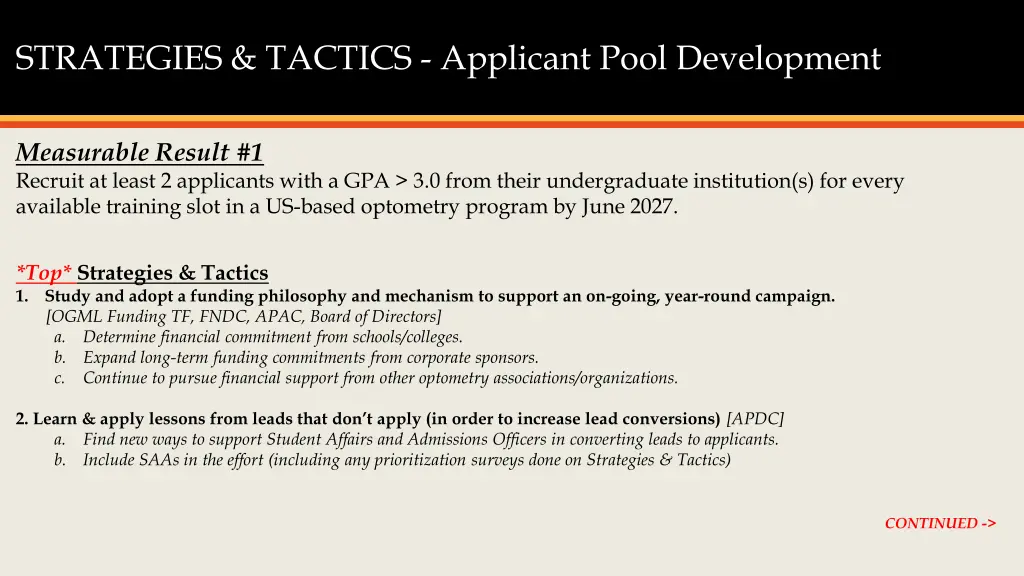 strategies tactics applicant pool development