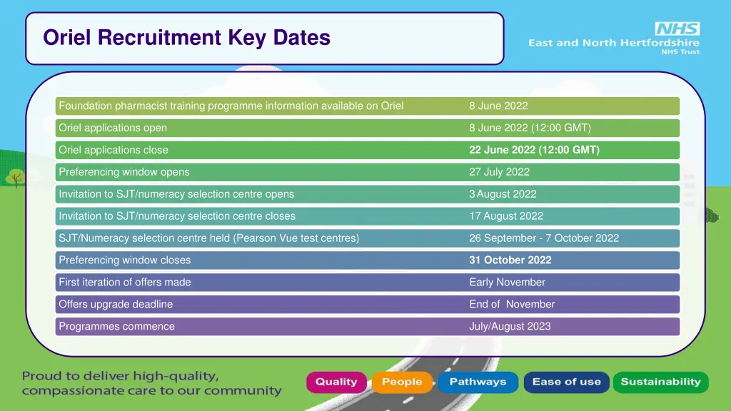 oriel recruitment key dates