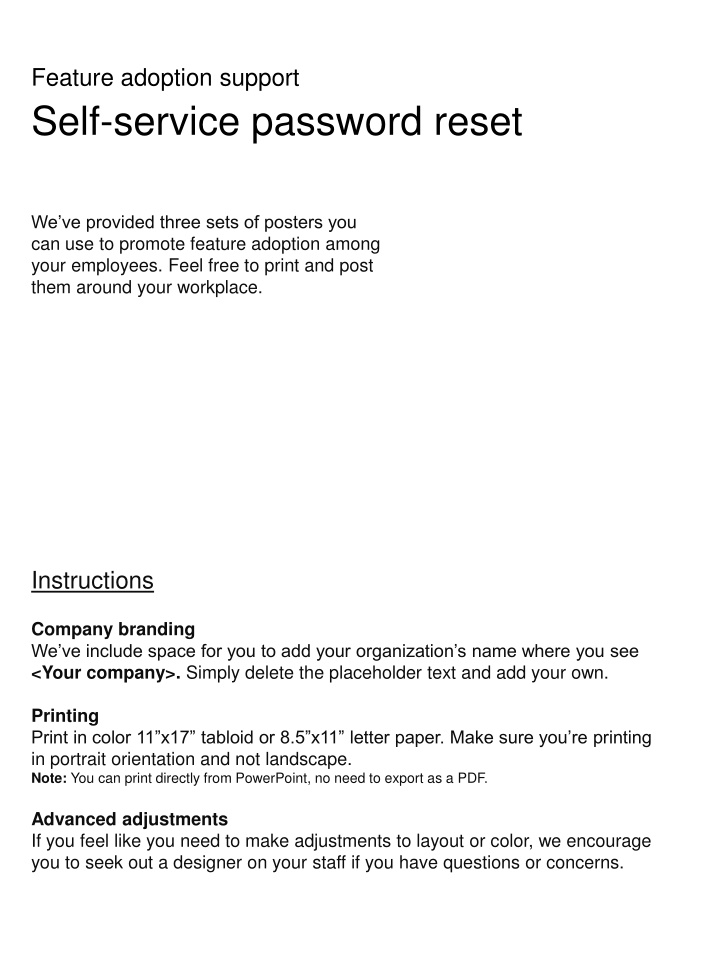 feature adoption support self service password