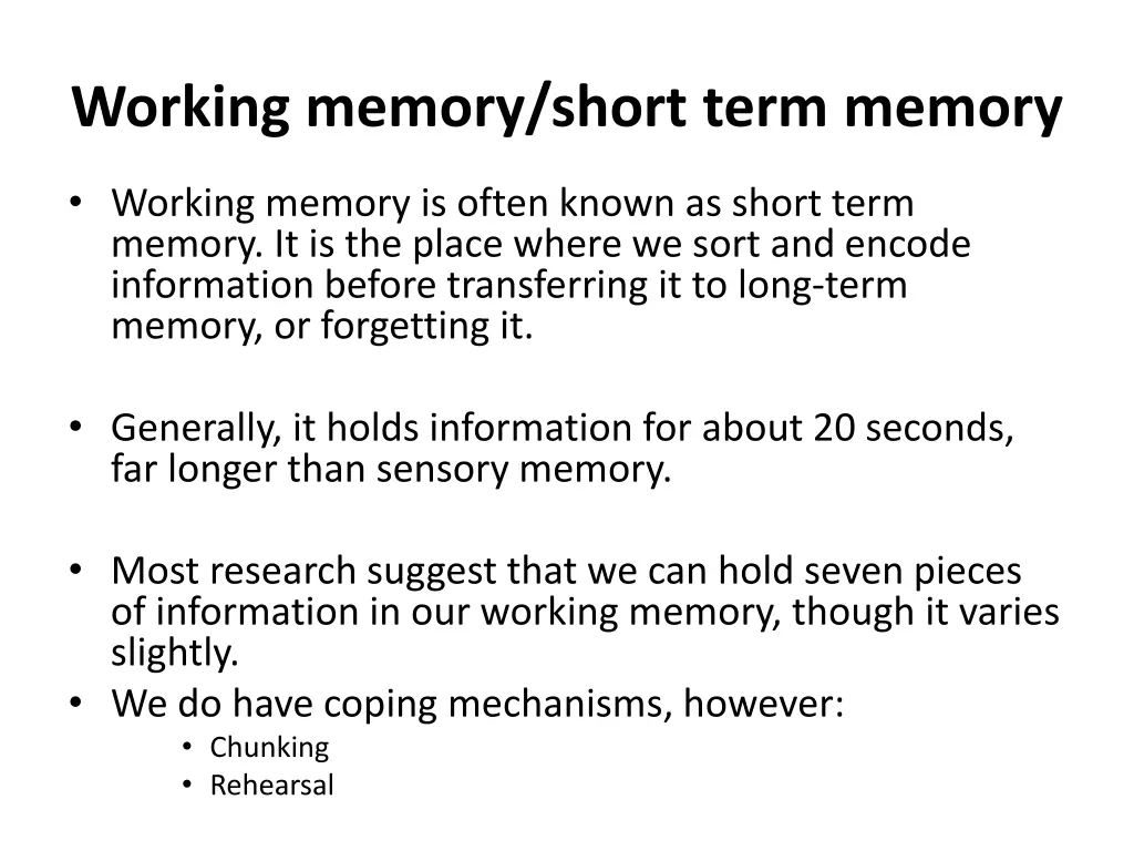 working memory short term memory