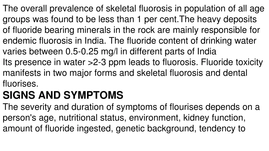 the overall prevalence of skeletal fluorosis