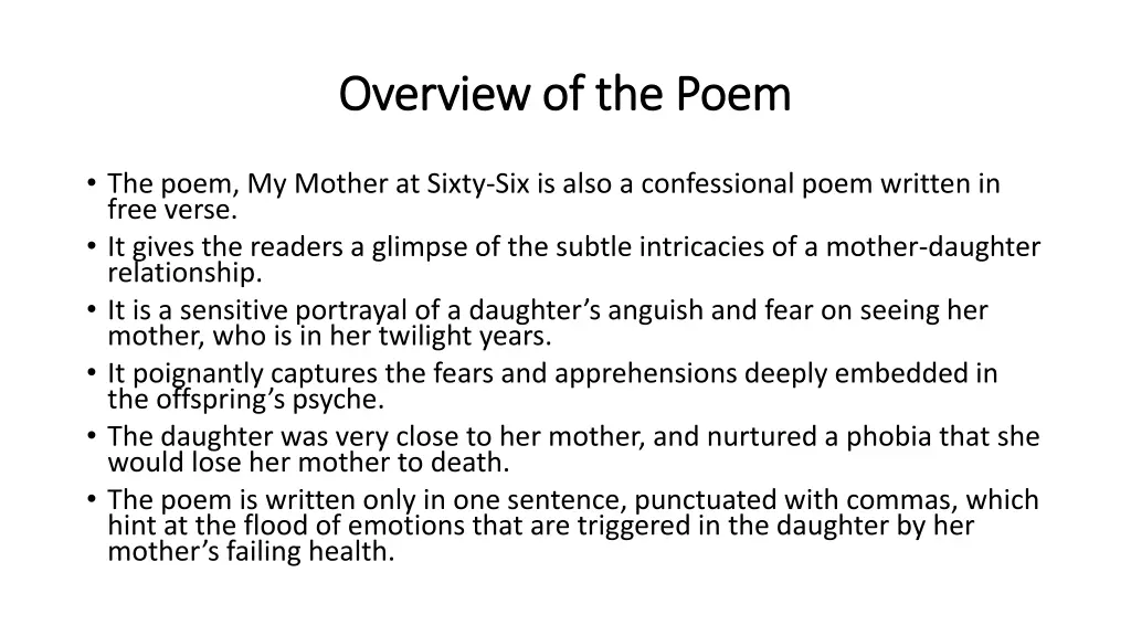 overview of the poem overview of the poem