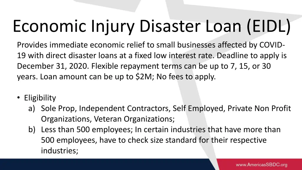 economic injury disaster loan eidl