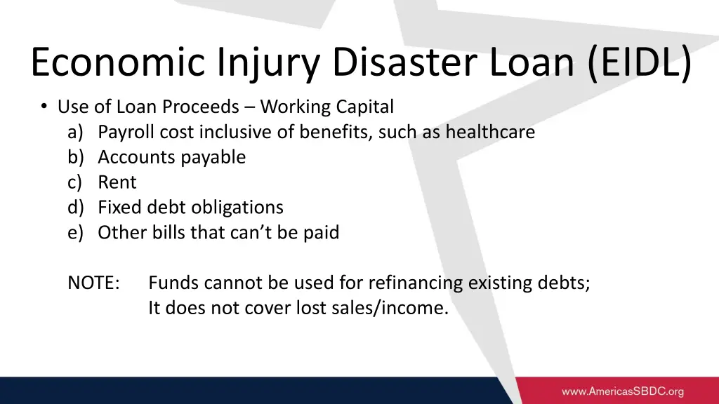 economic injury disaster loan eidl use of loan