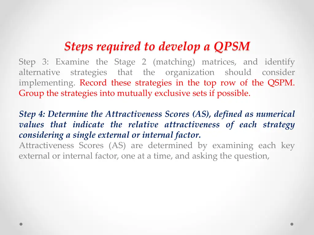 steps required to develop a qpsm 1