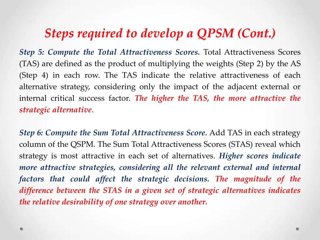 steps required to develop a qpsm cont 1