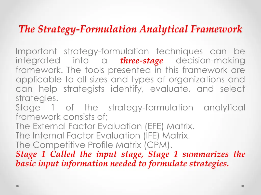 the strategy formulation analytical framework