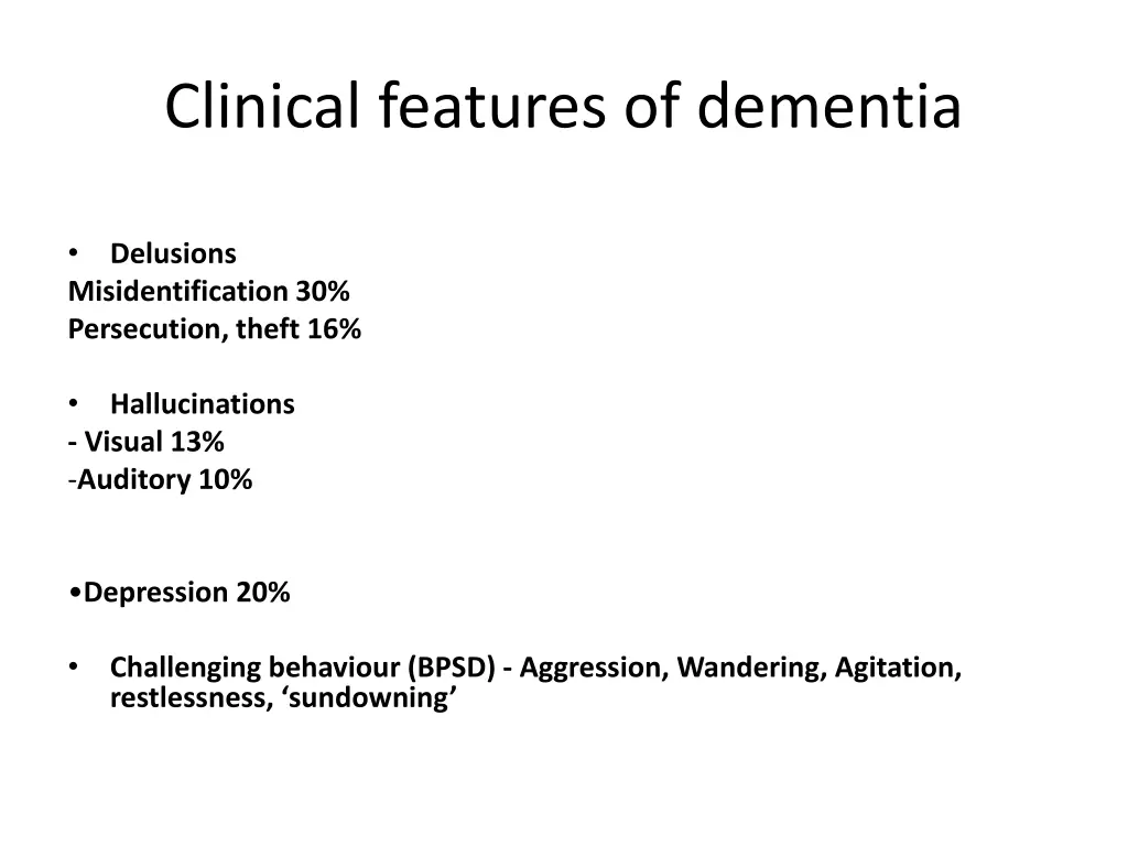 clinical features of dementia 1