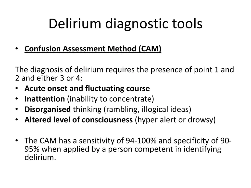 delirium diagnostic tools