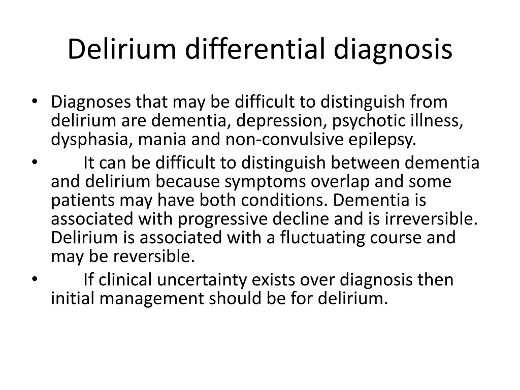 delirium differential diagnosis