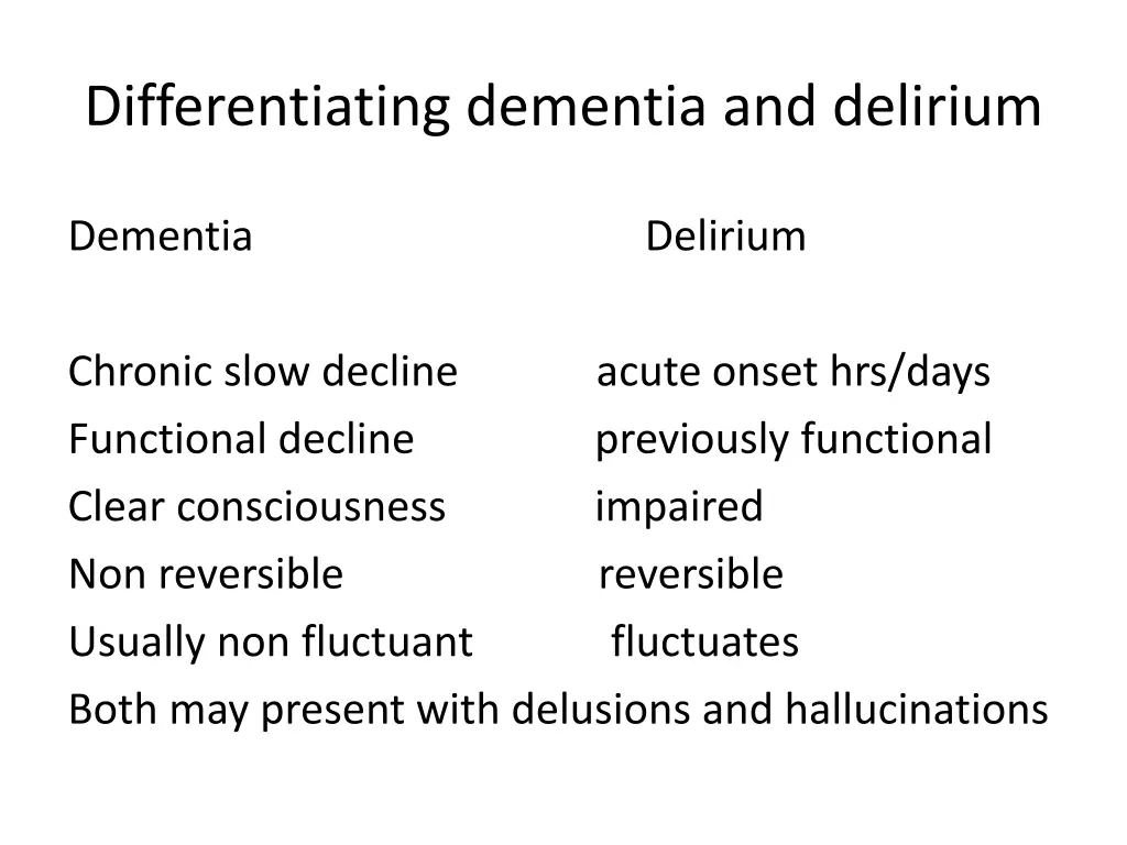 differentiating dementia and delirium