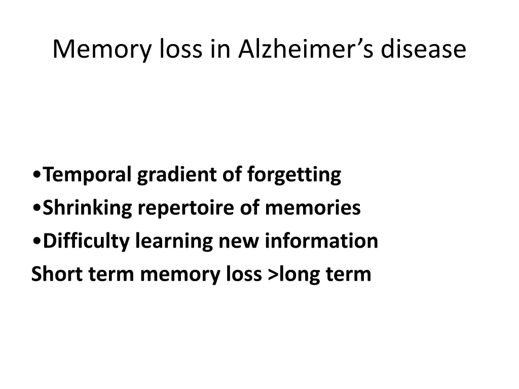 memory loss in alzheimer s disease