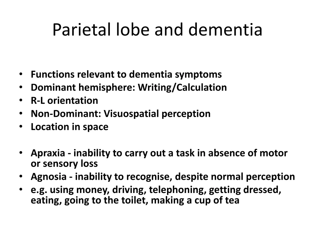 parietal lobe and dementia