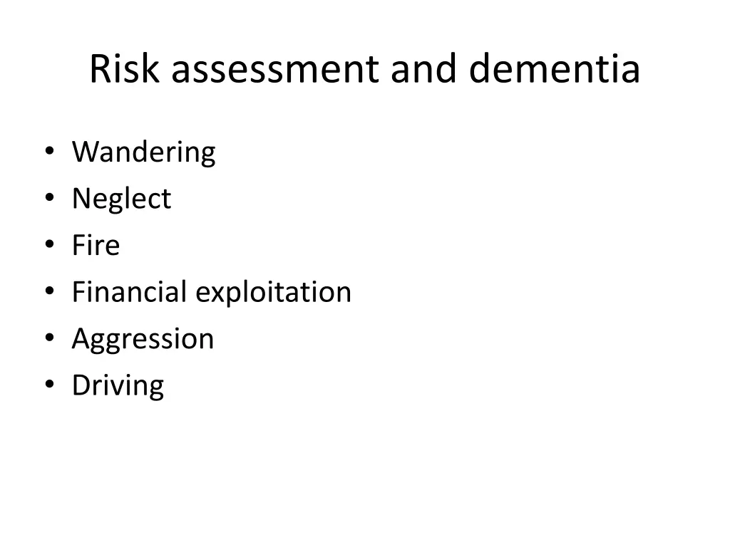 risk assessment and dementia