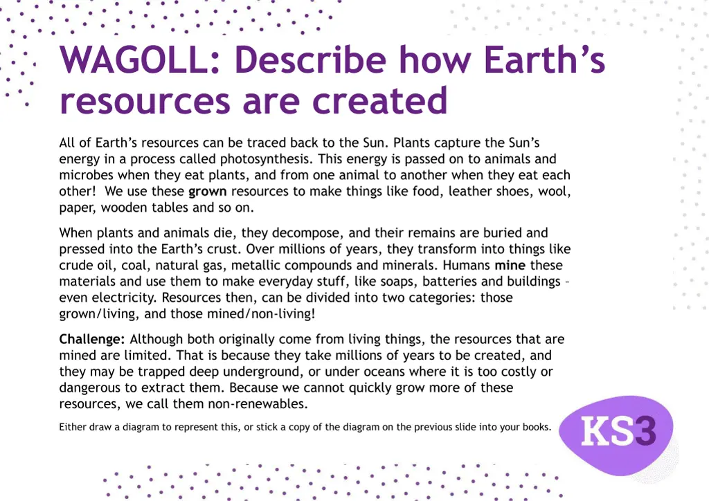 wagoll describe how earth s resources are created